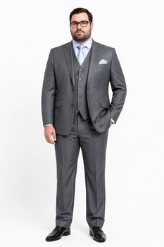 Men's Gray Pinstripe Three Piece Slim Fit Suits