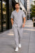 Men's Short Sleeve Linen Plain Gray Casual Casual Two Piece Mens Walking Outfit For Sale Pant Sets Suit With Pleated Pant - Mens Linen Suit