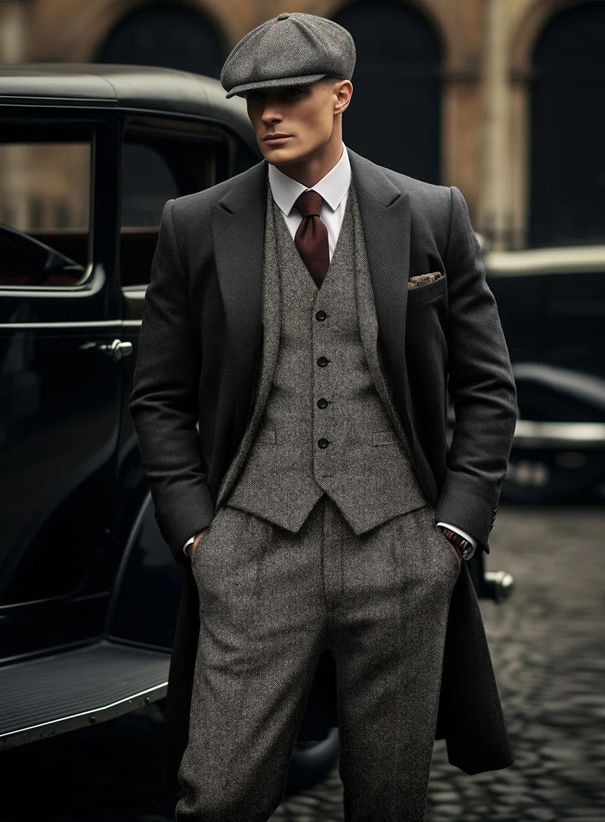 Men's Black Full-length Sleeves Buttoned Closure Peaky Blinders Suit - Peaky Blinders Outfit + Overcoat + Hat (Peaky Blinder Custome) - Image 35