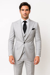 Grey One Button 3 Piece Suit by Rossiman 