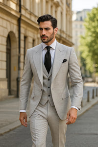Grey One Button 3 Piece Suit by Rossiman 