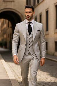 Grey One Button 3 Piece Suit by Rossiman 