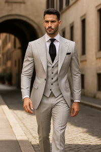 Grey One Button 3 Piece Suit by Rossiman 