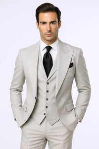 Grey One Button 3 Piece Suit by Rossiman 