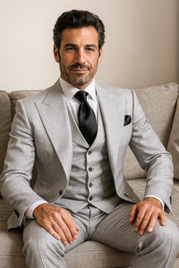 Grey One Button 3 Piece Suit by Rossiman 