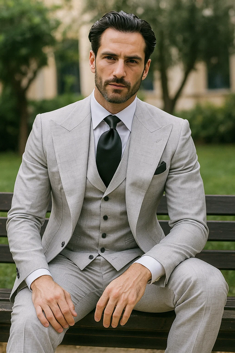 Grey One Button 3 Piece Suit by Rossiman 