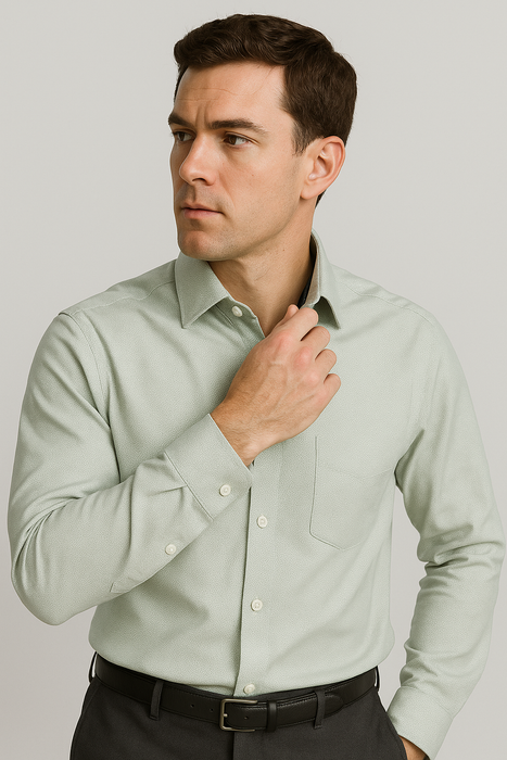 Mens Outlet Long Sleeve 100% Cotton Shirt - Green