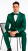 Stylish Green Satin Shiny Metallic Flashy with Sheen Slim Fit 3 Piece Tazzio Men's Suit with Peak Lapel