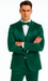 Stylish Green Satin Double Breasted Slim Fit 3 Piece Tazzio Men's Suit with Peak Lapel