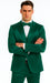 Stylish Green Satin Shiny Metallic Flashy with Sheen Slim Fit 3 Piece Tazzio Men's Suit with Peak Lapel