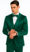 Stylish Green Satin Shiny Metallic Flashy with Sheen Slim Fit 3 Piece Tazzio Men's Suit with Peak Lapel
