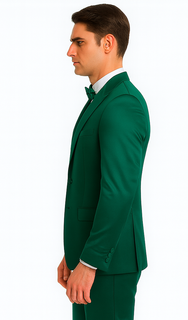 Stylish Green Satin Shiny Metallic Flashy with Sheen Slim Fit 3 Piece Tazzio Men's Suit with Peak Lapel