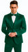Stylish Green Satin Shiny Metallic Flashy with Sheen Slim Fit 3 Piece Tazzio Men's Suit with Peak Lapel
