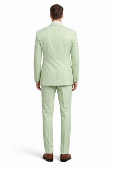 Men's Notch Label Green Colour Summer Seersucker Fabric Jacket and Pants 3 Piece Suit