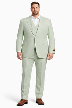 Men's Notch Label Green Colour Summer Seersucker Fabric Jacket and Pants 3 Piece Suit