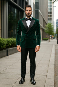 Green Velvet Double Breasted Tuxedo Jacket – Wedding & Prom - Image 2