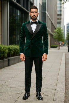 Green Velvet Double Breasted Tuxedo Jacket – Wedding & Prom - Image 2