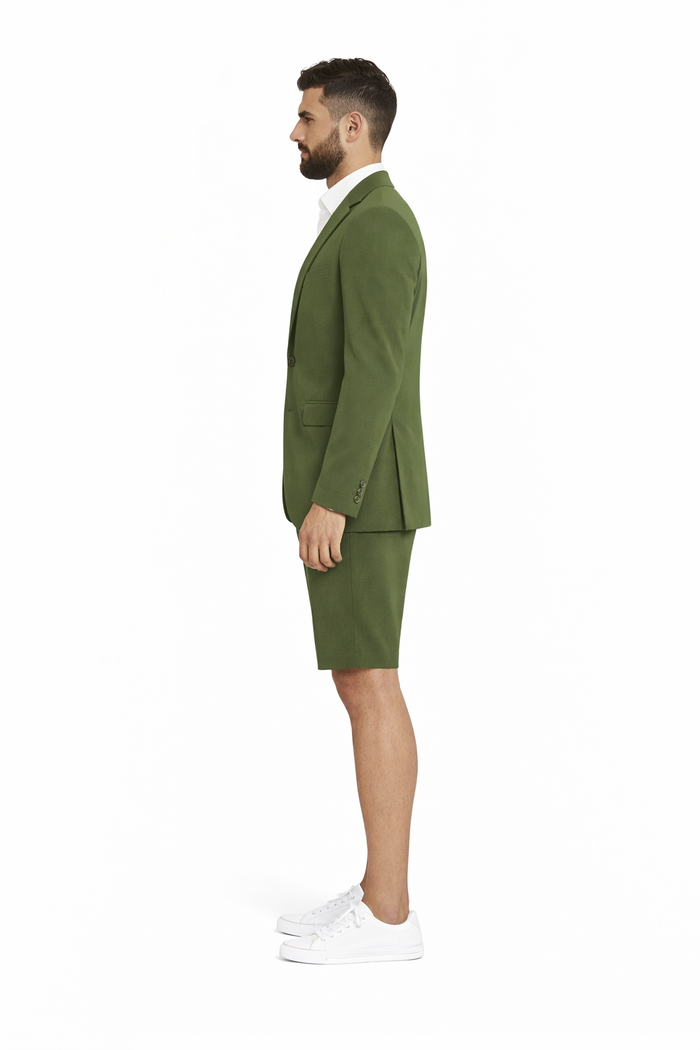 Men's summer business suits with shorts pants set (sport coat Looking) Olive - Image 7