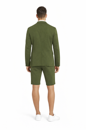Men's summer business suits with shorts pants set (sport coat Looking) Olive - Image 2