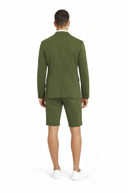 Men's summer business suits with shorts pants set (sport coat Looking) Olive - Image 2
