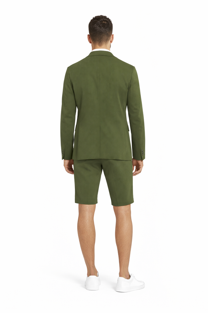 Men's summer business suits with shorts pants set (sport coat Looking) Olive - Image 2