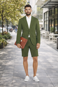 Men's summer business suits with shorts pants set (sport coat Looking) Olive