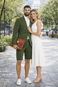 Men's summer business suits with shorts pants set (sport coat Looking) Olive