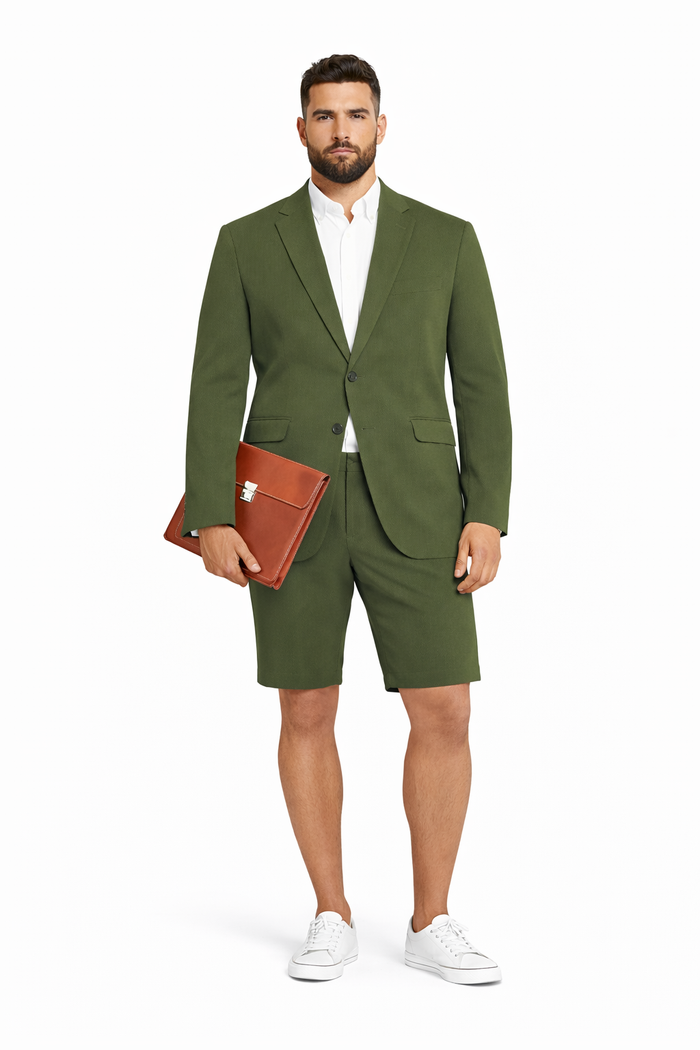 Men's summer business suits with shorts pants set (sport coat Looking) Olive - Image 6