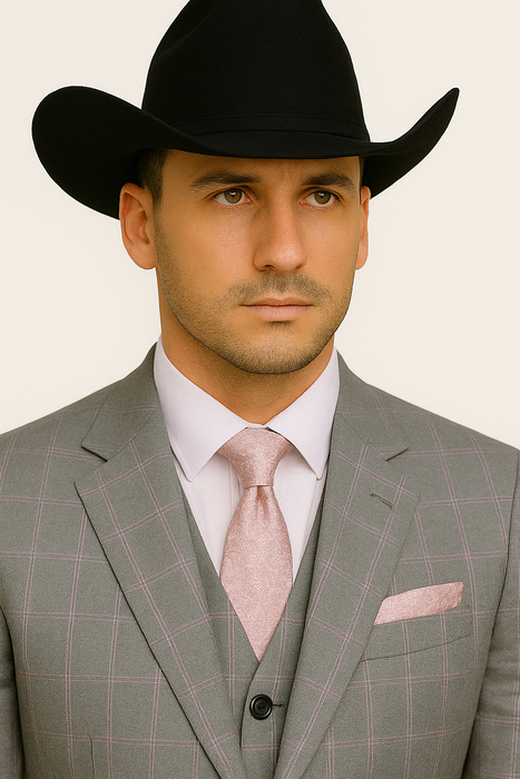Grey and Pink Suits Including Shirt and Tie