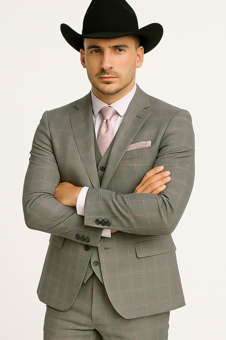 Grey and Pink Suits Including Shirt and Tie