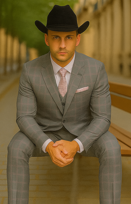 Grey and Pink Suits Including Shirt and Tie