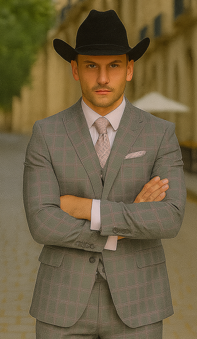 Grey and Pink Suits Including Shirt and Tie