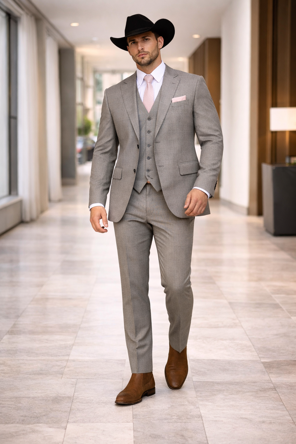Grey and Pink Suits Including Shirt and Tie Modern Fit