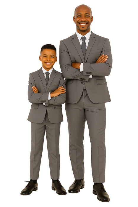 Father and Son Suits - Grey Boys Suit Perry Ellis Vested Boy's Wedding Suit in Medium Grey
