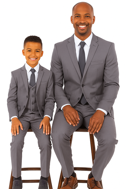 Father and Son Suits - Grey Boys Suit Perry Ellis Vested Boy's Wedding Suit in Medium Grey - Image 5