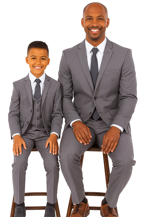 Father and Son Suits - Grey Boys Suit Perry Ellis Vested Boy's Wedding Suit in Medium Grey