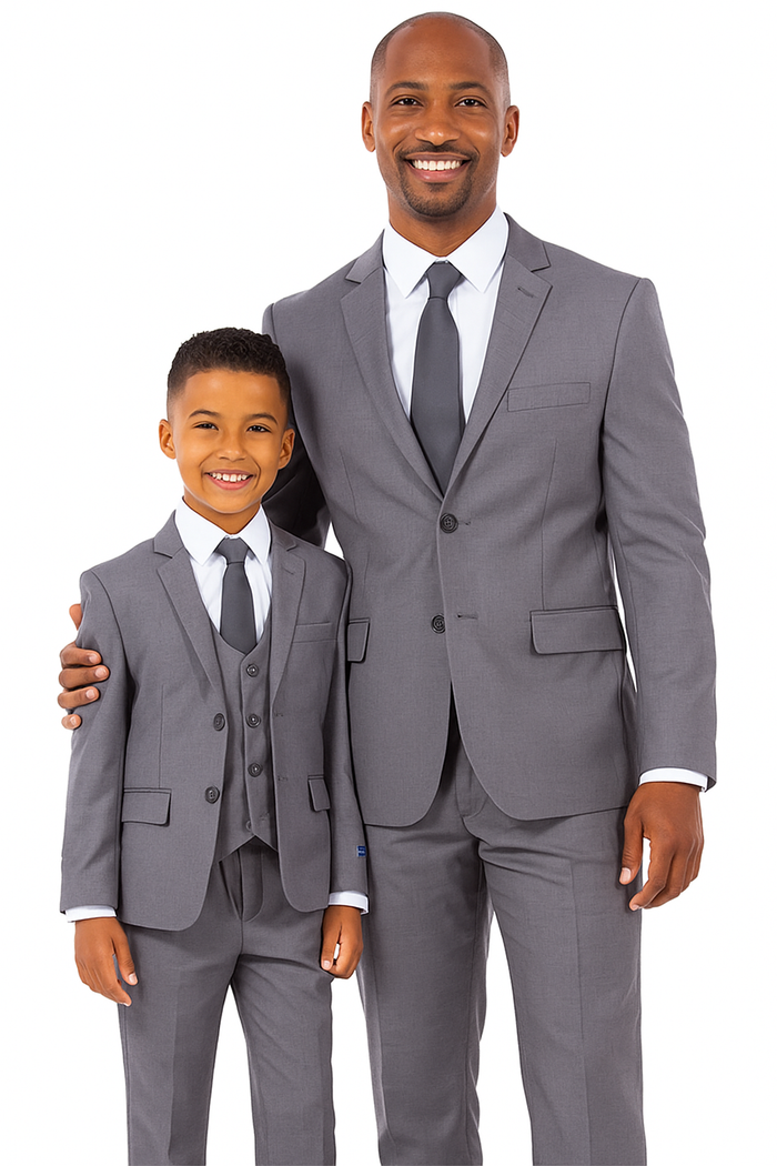 Father and Son Suits - Grey Boys Suit Perry Ellis Vested Boy's Wedding Suit in Medium Grey - Image 2