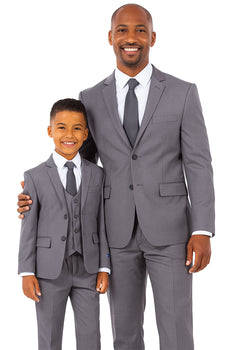 Father and Son Suits - Grey Boys Suit Perry Ellis Vested Boy's Wedding Suit in Medium Grey - Image 2