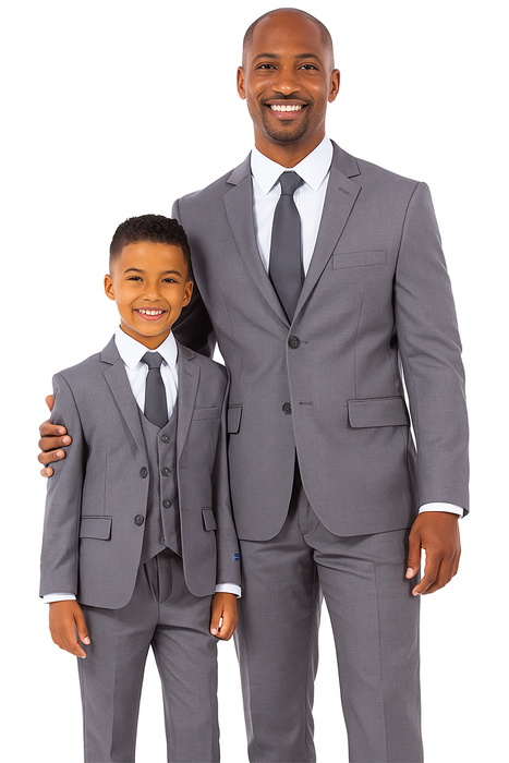 Father and Son Suits - Grey Boys Suit Perry Ellis Vested Boy's Wedding Suit in Medium Grey