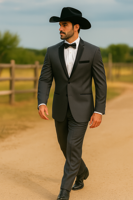 Grey~Gray 2 button  collar or Formal Suit & Dinner Jacker or Blazer with Black Edge Trim  Fashion Tuxedo For Men