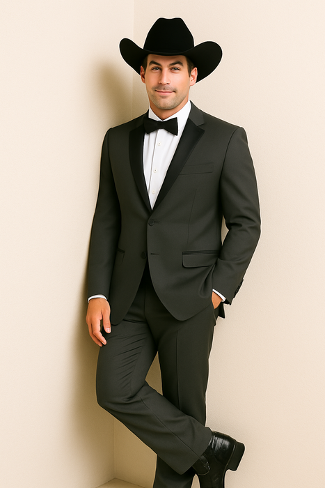 Grey~Gray 2 button  collar or Formal Suit & Dinner Jacker or Blazer with Black Edge Trim  Fashion Tuxedo For Men