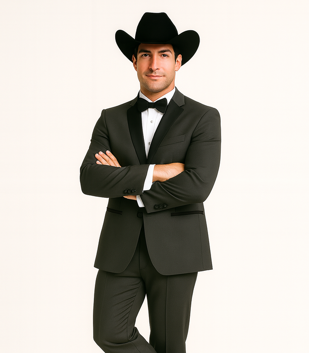 Grey~Gray 2 button  collar or Formal Suit & Dinner Jacker or Blazer with Black Edge Trim  Fashion Tuxedo For Men