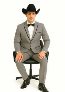 Grey~Gray 2 Button Collar Or Formal Suit & Dinner Jacker Or Blazer With Black Edge Trim Fashion Tuxedo For Men SA-M141s - Image 4