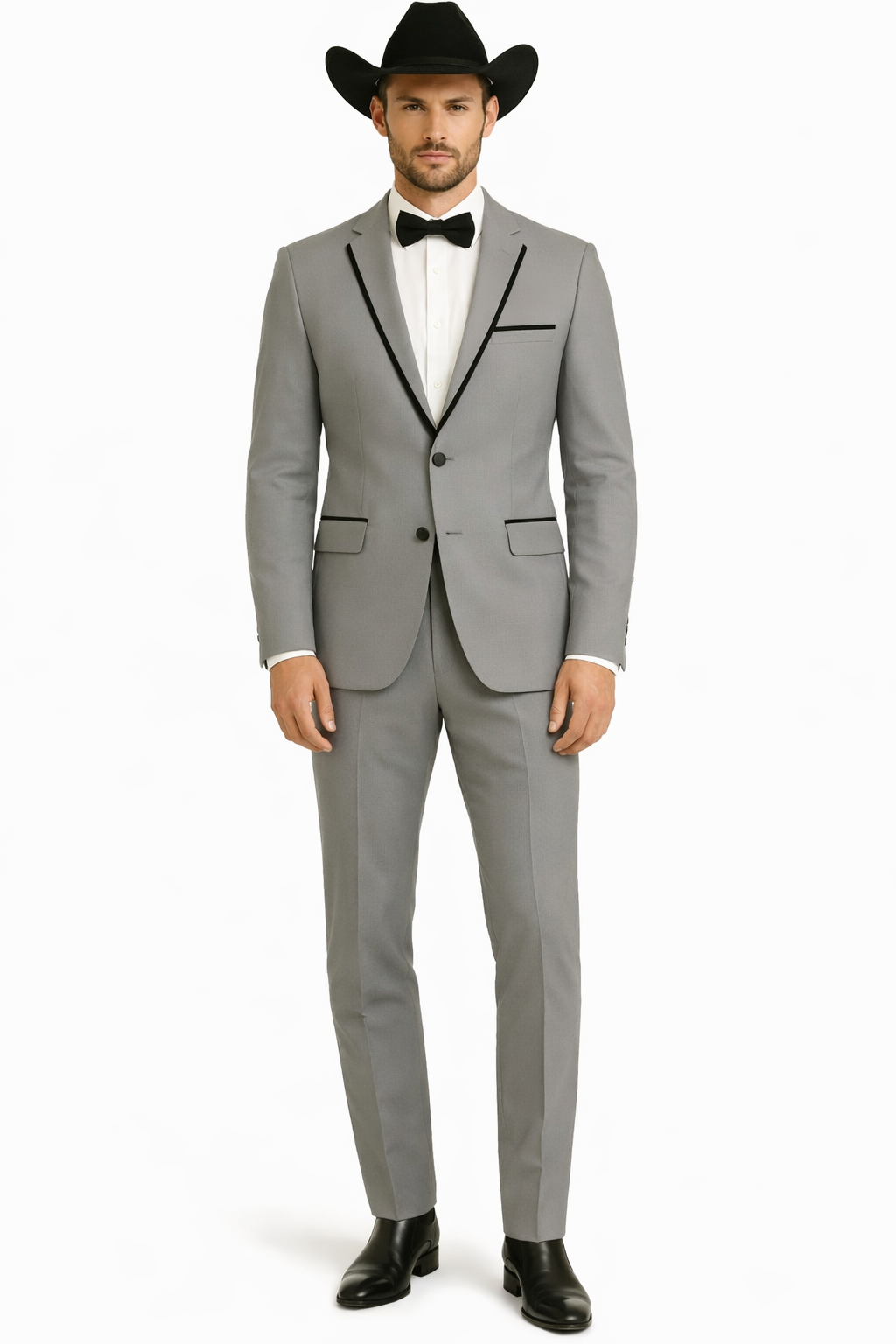 Grey~Gray 2 Button Collar Or Formal Suit & Dinner Jacker Or Blazer With Black Edge Trim Fashion Tuxedo For Men SA-M141s
