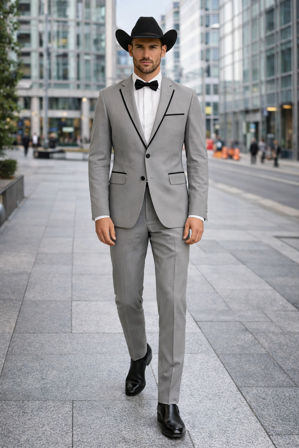 Grey~Gray 2 Button Collar Or Formal Suit & Dinner Jacker Or Blazer With Black Edge Trim Fashion Tuxedo For Men SA-M141s