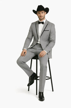 Grey~Gray 2 Button Collar Or Formal Suit & Dinner Jacker Or Blazer With Black Edge Trim Fashion Tuxedo For Men SA-M141s