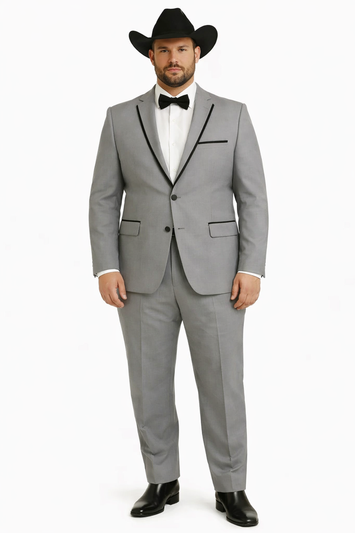 Grey~Gray 2 Button Collar Or Formal Suit & Dinner Jacker Or Blazer With Black Edge Trim Fashion Tuxedo For Men SA-M141s