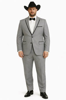 Grey~Gray 2 Button Collar Or Formal Suit & Dinner Jacker Or Blazer With Black Edge Trim Fashion Tuxedo For Men SA-M141s