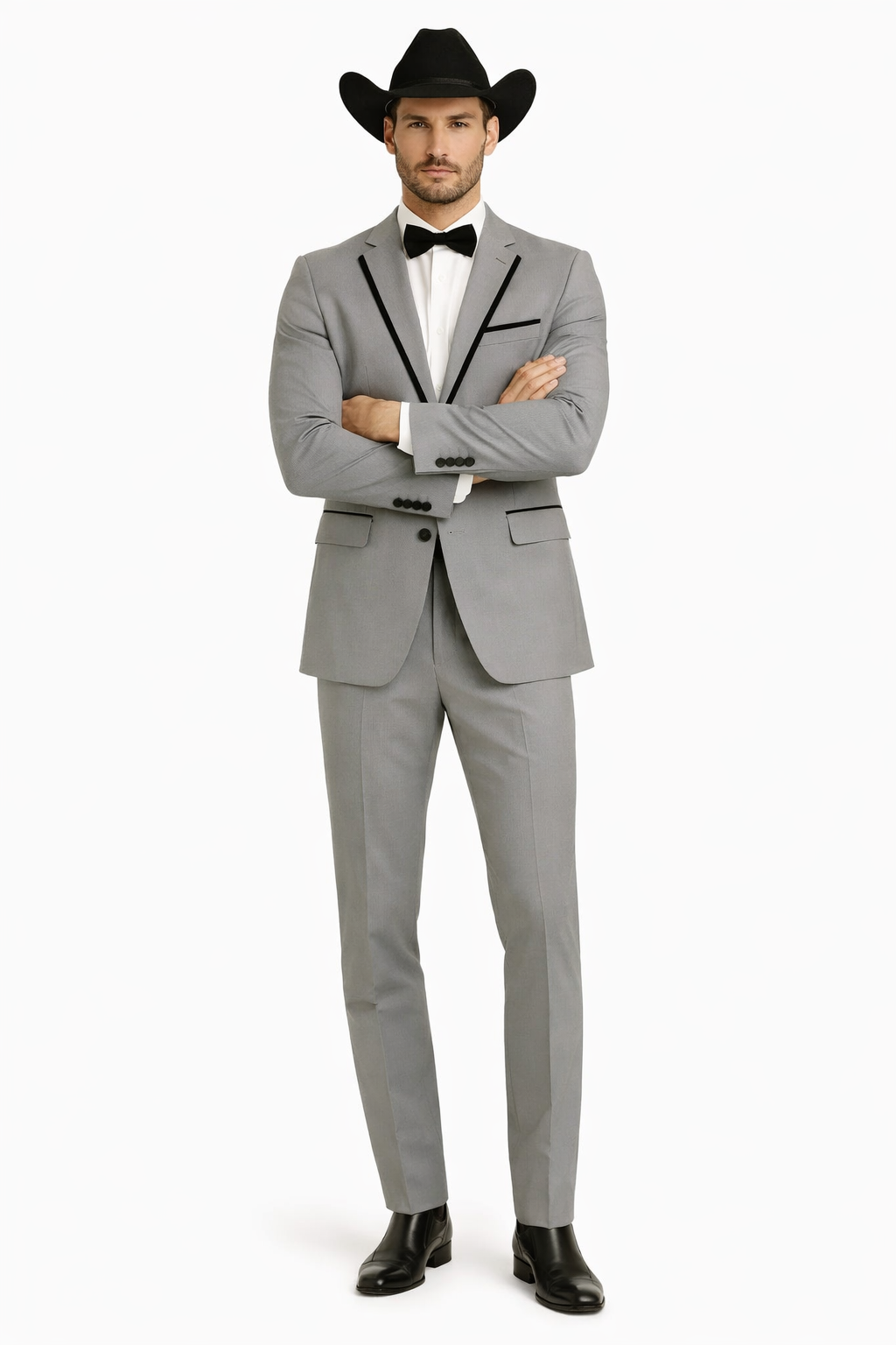 Grey~Gray 2 Button Collar Or Formal Suit & Dinner Jacker Or Blazer With Black Edge Trim Fashion Tuxedo For Men SA-M141s