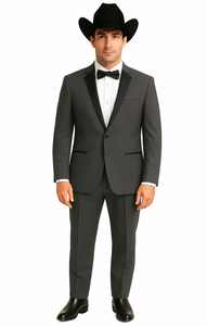 Grey~Gray 2 button  collar or Formal Suit & Dinner Jacker or Blazer with Black Edge Trim  Fashion Tuxedo For Men